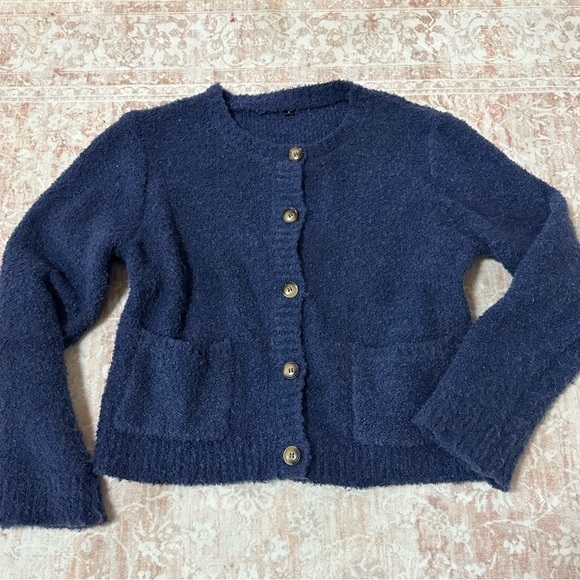 Sweaters - Cozy Fuzzy Blue Buttoned Cardigan